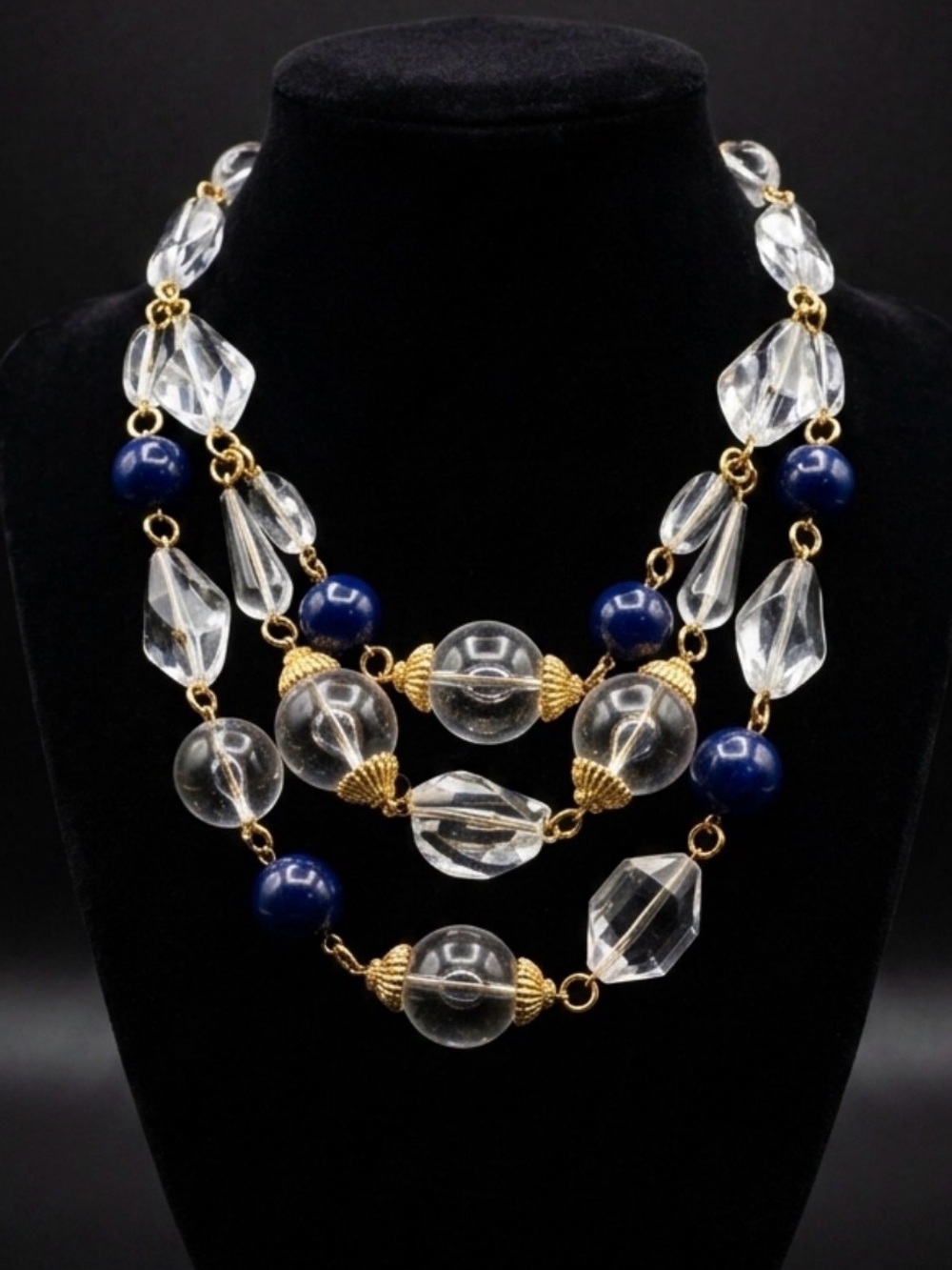 #198 BEN AMUN Chunky Statement 3 Strand Lucite & Gold-tone Necklace
